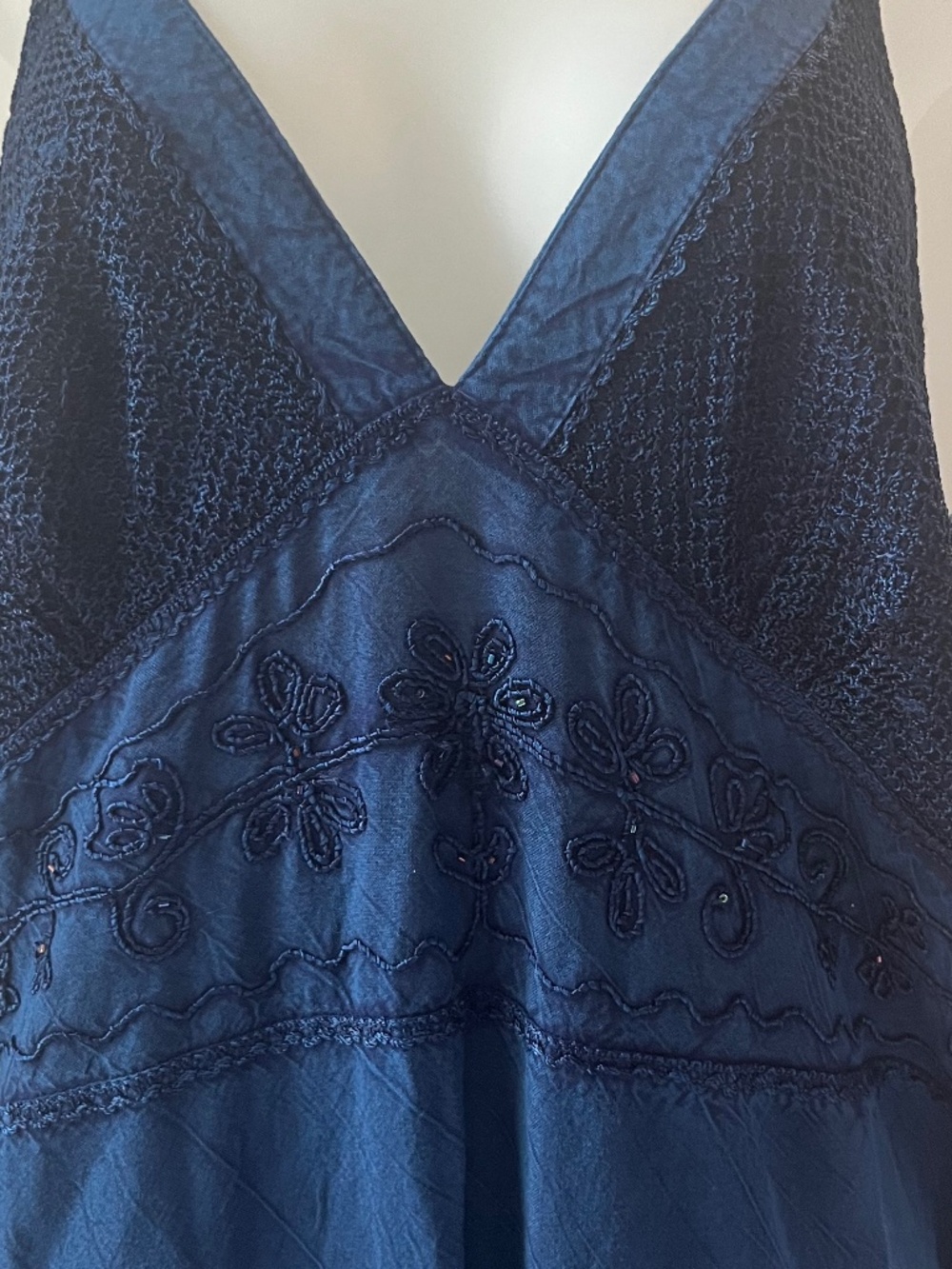 NWT Pyramid Collection Blue Midi Dress Boho Fairy Peasant Embroidery Lace XL - Picture 4 of 9
